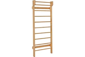 GYMAX Spalliera Svedese per Terapia Fisica e Ginnastica, Scala Svedese a 10 Gradini in Legno Massello, Ideale per Adulti e Bambini, con Portata Massima di 100 kg, 80 x 14 x 195 cm