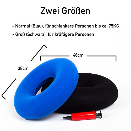 Care Ring (38 cm, Blau) – Aufblasbarer Sitzring / Hämorridenkissen / Orthopädische Unterstützung für Rückenschmerzen und Haltung / Steißbeinschmerzen / Afterschmerzen - 6
