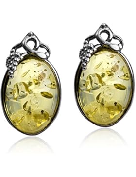 Zitrone Bernstein Sterling Silber Klein Klassisch Weintraube Laub Stud Ohrringe