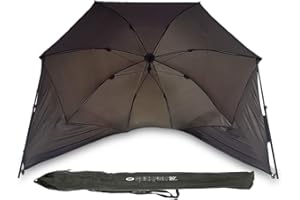 DNA Leisure 50" Waterproof Brolly Umbrella Carp Coarse Fishing Day Shelter with Storm Sides and Poles