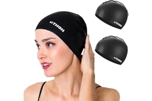 MTHGH [2 pièces] Bonnet de Bain pour Femmes et Hommes, Bonnet de Natation en Classique Silicone Unisexe, Bonnets Piscine pour Cheveux Longs