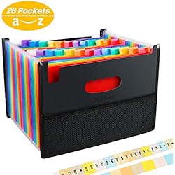 Trieur Valisette pour Documents avec 26 Compartiments, Classeur Rangement Accordéon Extensible, A4 Chemise Papier Administratif, Personnalisables Étiquettes, Documents Organiseur avec sac en filetc