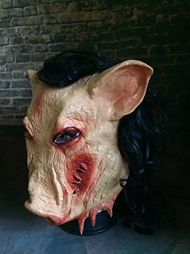PIG SCHWEINE MASKE JIGSAW SAW Puppet Latex Maske Kunsthaar Halloween Karneval Horror Einheitsgröße thematys® - 3