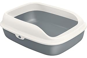 AllPetSolutions Cat Litter Tray - Plastic Kitty Litter Pen with Raised Rims, Low Open Front - Strong & Deep Toilet Enclosure - Pet Supplies for Housetraining - Small, 40.5x30x13.8cm - White & Grey