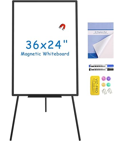 Dexboard U-Stand Whiteboard Schwarz – Doppelseitig, Magnetisch, Höhenverstellbar (40-75 Zoll) | Inklusive Flipchart-Halter & Zubehör Für Präsentationen