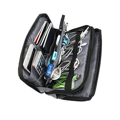 Damero Reisetasche mit Doppelschichte Packwürfel für Kleinkram Packtasche Elektronike Tasche für Ipad Mini (Schwarz) - 5