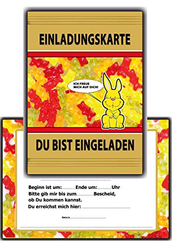 12 Set Einladungskarten Jungen Mädchen Lustig witzig ausgefallen für Fussball-Fans, Feuerwehr-Freunde, Pferde-Freunde, Kino, Film-Fans, Gummibärchen - 2