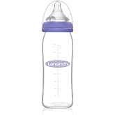 Lansinoh Glass Breast Milk Bottle with Simulating Nipple Tip, Medium Flow, 240 ml/1 Unit, Lilac/Transparent (77250)