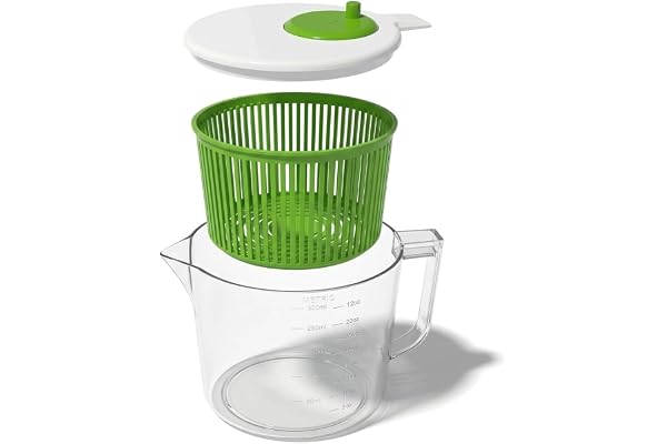 Enkel servering liten salladsspinner – mini förberedningssalladsspinnare och torktumlare med mätkopp – krage med frukt och grönsaker tvättkorg skål – bra frukt- och grönsaksbricka från Cooler Kitchen