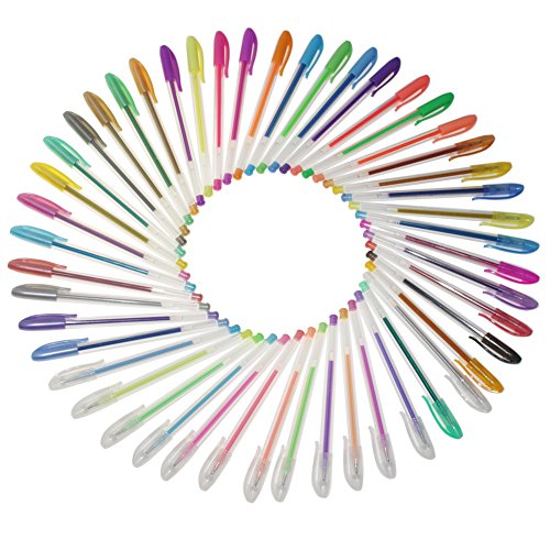 Farbige Gelschreiber Gelstifte Set, inkl. Metallic, Pastellfarben, Neon, Glitzer für Erwachsenen-Malbücher Scrapbooking, färben, etwas Kritzeln, skizzieren und Craft, Pack von 48 Gelroller mit 1,0mm Spitze - 9