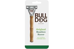 BULLDOG Skincare for Men - Maquinilla de Afeitar Sostenible de Bambú con 2 Recambios de Cuchillas de 4 Hojas con 1 Hoja Extra de Precisión