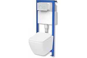 Domino Lavita Élément mural avec plaque de déclenchement + WC mural LINO sans rebord + abattant WC avec système d'abaissement automatique Soft-Close (plaque de commande OW) WC complet