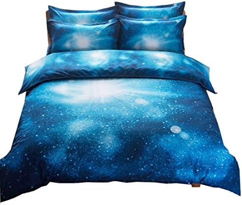 GiftsHome 4 PCS Complete Reversible Duvet Cover and Fitted Sheet Bed Set Space Galaxy Multicolour Lightweight Double Duvet Set Nebula Outer Space Bling Bling Color (150cm x 210cm, Galaxy 13)