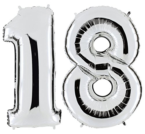 Ballon Zahl 18 in Silber inkl. freelium® go 250 Helium & Ballonband – XXL Riesenzahl 100cm Komplett-Set – zum 18. Geburtstag – Party Geschenk Dekoration Folienballon Luftballon Happy Birthday - 3