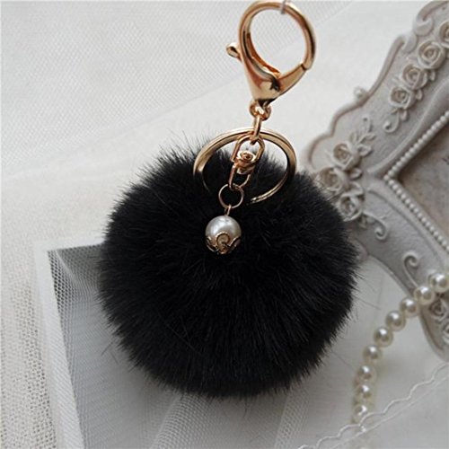 Keychain Beutel Kette Auto Anhänger, Xmansky Kaninchen Faux Fur Ball Schlüsselbund Tasche Plüsch Auto Schlüsselring Auto Schlüssel Anhänger (Schwarz) - 2