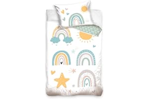 MTOnlinehandel Kinderbettwäsche 100x135 aus 100% Baumwolle - Bettwäsche für Kinder & Baby Regenbogen, Sonne - Fröhliche Boho Babybettwäsche für Mädchen & Jungen, 40x60 + 100x135