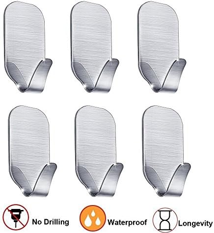 4PCs Adhesive Hooks, Heavy Duty Wall Hooks Waterproof Stainless Steel Hooks Wall Hanger Mounted Non-slip Hooks for Bathroom Kitchen Wall Door Ceiling,Dog Leash, Umbrellas, Scarves,Towels, Robes, Bags, Coats, Keys