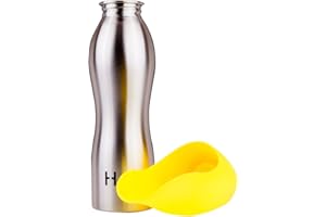 H2O4K9 Stainless Steel Dog Water Bottle and Travel Bowl, Large, 700 ml, Sunshine Yellow
