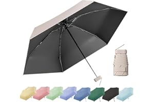 Thryviel Mini Paraguas Plegable, Paraguas Pequeño, Protección Solar UPF 50+ y UV, Sombrilla de Mano Ultra Ligera y Antiviento para Sol y Lluvia, Paraguas de Viaje Compacto
