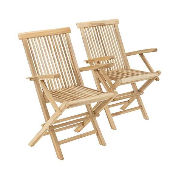 Divero Stuhl 2er-Set Gartenstuhl Terrassenstuhl Klappstuhl aus Teak-Holz Hochlehner mit Armlehnen klappbar massiv…