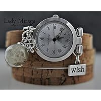 Glück - Echte Pusteblume & Kork Wickeluhr