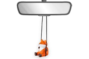 VIPbuy 100% Handmade Wooden Swinging Fox Car Hanging Ornament - Cute Hand Carved Painted Wood Fox Figurine Car Mirror Hanging Accessories Decor Gifts (Fox)