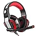 Produktbild Gaming Headset 3,5mm Surround Sound Stereo Kopfhörer mit Mikrofon Super Comfortable Over Ear Headset Lautstärkeregelung LED Licht für PS4 PC Gamers Bass Lautstärkeregelung für PC, rot
