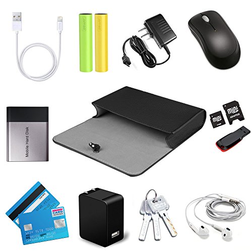 Fintie Schutzbeutel Tasche aus Kunstleder zum Verstauen elektronischen Zubehör Elektronische Organisator Tragetasche Reisetasche für MacBook Maus / Netzadapter / Kabel / SSD / HDD Enclosure / Powerbank, Schwarz - 7