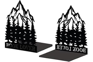 Peacoblue Metal Bookend Stopper Holder Stand for Shelves Decorative, 5.3"x4.3"x6.3" Modern Creative Heavy Duty Study Book End for Desk Shelf, 1 Pair (Mountains and Forests)