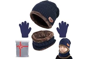 Yutdeng Bufanda Gorro Guantes Beanie Unisexo Niño Set de Bufanda Conjunto de Guantes Punto Sombreros Invierno Regalos Niño
