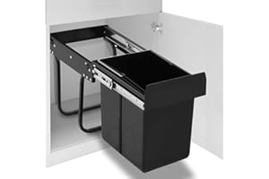 vidaXL Cubo de Basura Extraíble en Armario de Cocina con Cierre Suave, Papelera con Rieles, Contenedor de Basura, Cubo de Reciclaje para Hogar, 20 L
