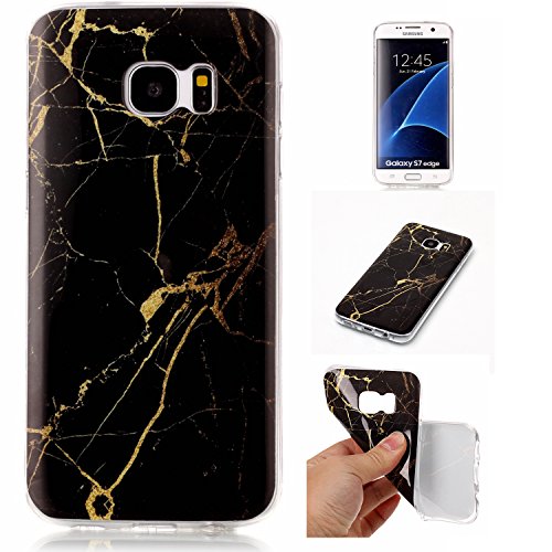 Cozy Hut Für Samsung Galaxy S7 Edge Handyhülle mit Marmor / Marble Design(schwarz / golden) | Handytasche | | Schale | | Hülle | | Case | Handy-etui | TPU-Bumper | Soft Case | Schutzhülle Cover für den optimalen Schutz ihres Samsung Galaxy S7 Edge (5,5 Zoll) - Gold schwarzer Marmor