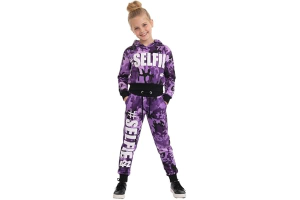A2Z 4 Kids Enfants Filles Garçons Survêtement Designer Gris #Selfie Imprimer Toison Encapuchonné Crop Top Bottom Jogging Costume Joggers Âge 5-13 Ans