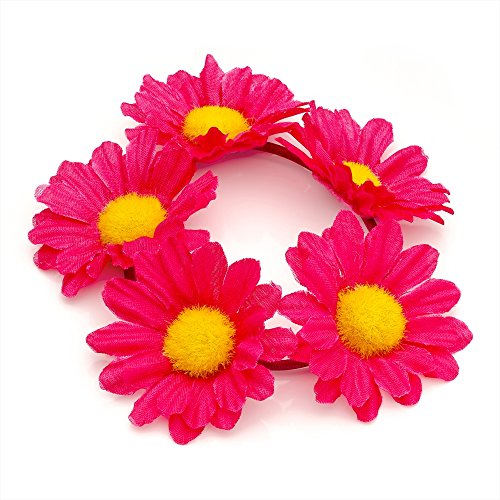Daisy Flower Bun Ring Garland Scrunchie Elastic Hair Band (FUCHSIA).