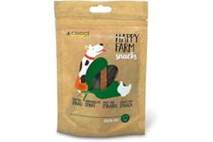Croci Happy Farm - Récompense à mâcher pour chiens, collation naturelle pour chien, complément alimentaire protéiné aux légumes, poulet et épinards, 80g