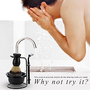 Anself 4 In 1 Men's Shaving Razor Set Dry & Wet Male Black Facial Cleaning Tool Shaving Holder + Razor + Soap Bowl… - Image 2