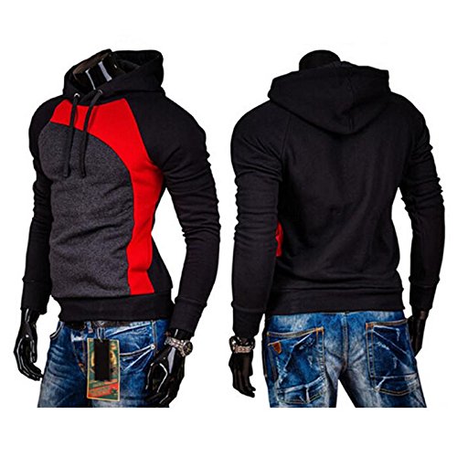 calistous Effiziente Weiches Material Coat Revers Herren Pullover Hoodie Mäntel black-red-dark grau & M, schwarz, Black-Red-Dark Grey & L