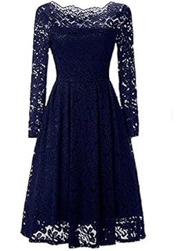 YaoDgFa Sexy Damen Kleider Spitze Abendkleid Cocktailkleid Partykleid Rockabilly Kleid Knielang Festlich Langarm...