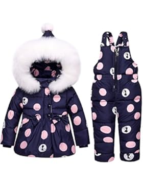 Bekleidungsset 2tlg Daunenjacke mit Kaputze + Daunenhose Kleikind Mädchen Verdickte Winterjacke + Winterhose Cartoon-Aufdruck...