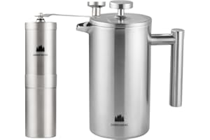 Groenenberg Cafetera francesa (2 tallas) + Molinillo cafe manual | Set de descuento para café con prensa francesa e molinillo café (Cafetera 600ml)