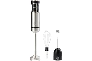 MasterChef Mixeur Plongeant, Blender Soupe et Mousseur à Lait, Presse Puree Electrique 3 en 1 avec Fouet et Emulsionneur a Lait, 2 Vitesses, Lames en Acier Inoxydable, Lavable au Lave-Vaisselle, 400W