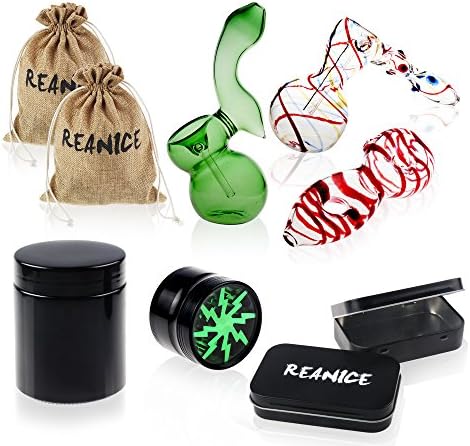 REANICE PIPE 3-PCK Differ Glass Pipe with Water Carb Hole Value combination + herb jar(280ml)/grinder/boxes/bags