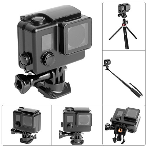 Fantaseal® 8-in-1 Wasserdicht Gehäuse Set für GoPro Gehäuse GoPro Black-Out Unterwasser Schutzgehäuse GoPro Schutzhülle Sekleton GoPro Schützend Housing + Direkte Montage Schnellspannschnalle + Schraubenschlüssel + Objektivschutz + Gehäusedeckel + Schraube + Schraubenschlüssel + Verschlussstecker für GoPro Hero3+ Hero4