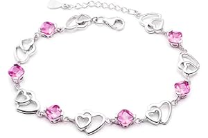 Kaguyo Baobei Bracelet de cheville pour femme en argent sterling 925 avec zircone rose et cœur infini avec boîte à bijoux