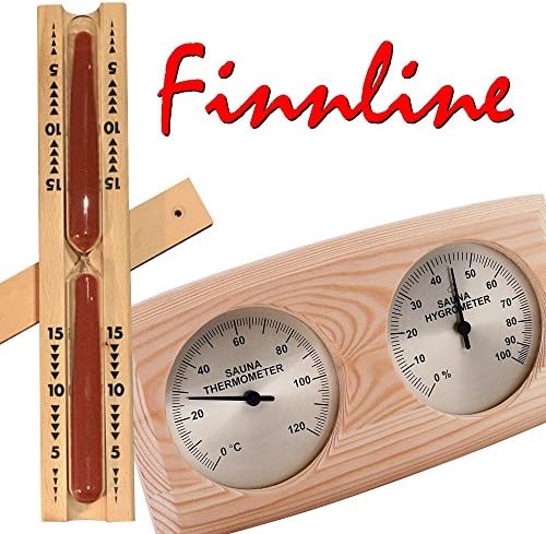 '"Finn Thermal Line Measuring Instruments Set I Sand Timer with Deep Red Sand I M – HYGROMETER – Combined Hygrometer in a Wood Frame I I Nelinpeli I" Sauna Accessory