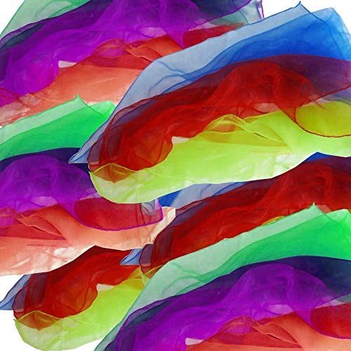 18 Foulards à jongler 65cm, Vert, Violet, Orange, Bleu, Rouge, Jaune (3 de chaque couleur)