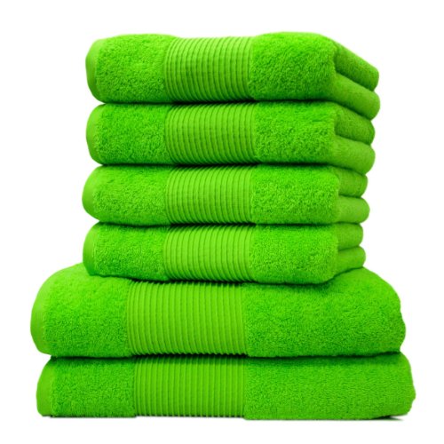 Liness 6 tlg Handtuch Set grün 4 Handtücher 50x100 cm 2 Duschtücher Badetücher 70x140 cm Handtücher Duschtuch Badetuch 100% Baumwolle Frottee Qualität Handtücher Set grün