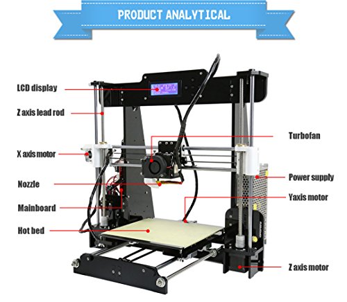 Anet A8 High Precision Desktop 3D Printer Kits Reprap Prusa i3 MK8 Extruder Nozzle Acrylic Frame LCD Screen with 8GB SD Card Printing Size 220*220*240mm Support ABS/PLA/HIP/PP/Wood Filament