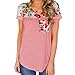 Produktbild OVERDOSE Casual Damen Sommer T-Shirt Frauen Floral Streifen Druck Pocket Kurzarm Tops Bluse Oberteile(Rot,XXL)