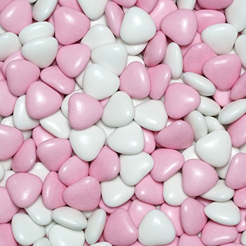 Schokoherzen MIX 1kg ca. 555 St. weiß-rosa glanz med. EinsSein® Gastgeschenke Hochzeit schokolade schokolinsen dragees Taufe herz candy bar bonboniere Hochzeitsmandeln Taufmandeln herzdragees - 2
